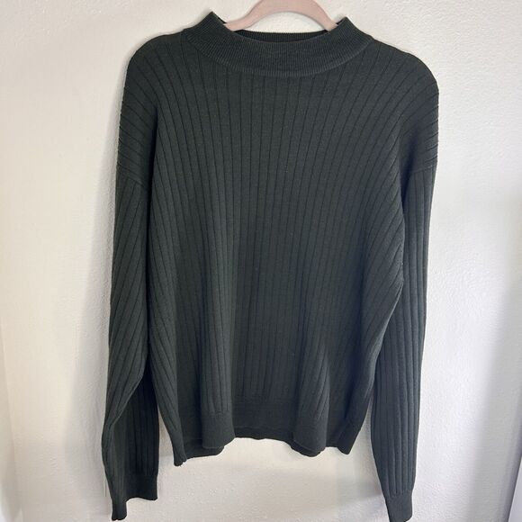 Cezani Sweater Adult M Green Mock Neck 100% Extra Fine Merino Wool PullOver Top - Picture 4 of 5